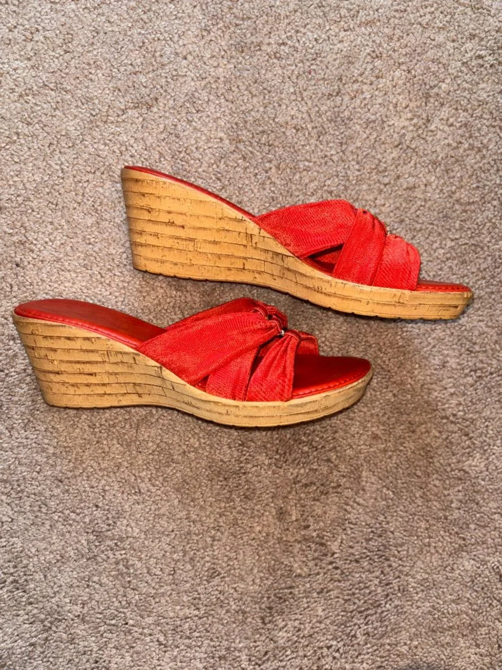 Italian Shoemakers Bright Orange Stretch Strap Cork Wedge Sandals 9M